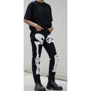 KOLLYY Glass Bones Skeleton Jeans in Black Goth Punk Alt Grunge - Size S